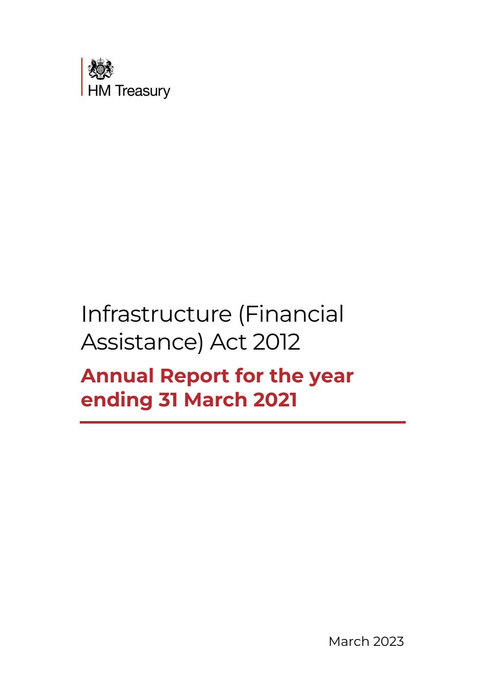 Infrastructure (Financial Assistance) Act 2012: Annual Report for year ending 31 March 2021