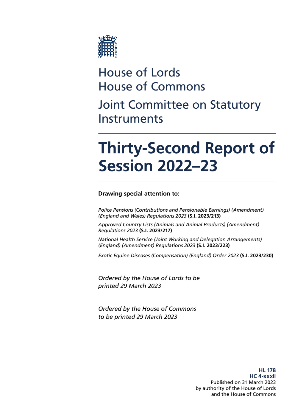 Joint Committee on Statutory Instruments 32nd Report of Session 2022-23