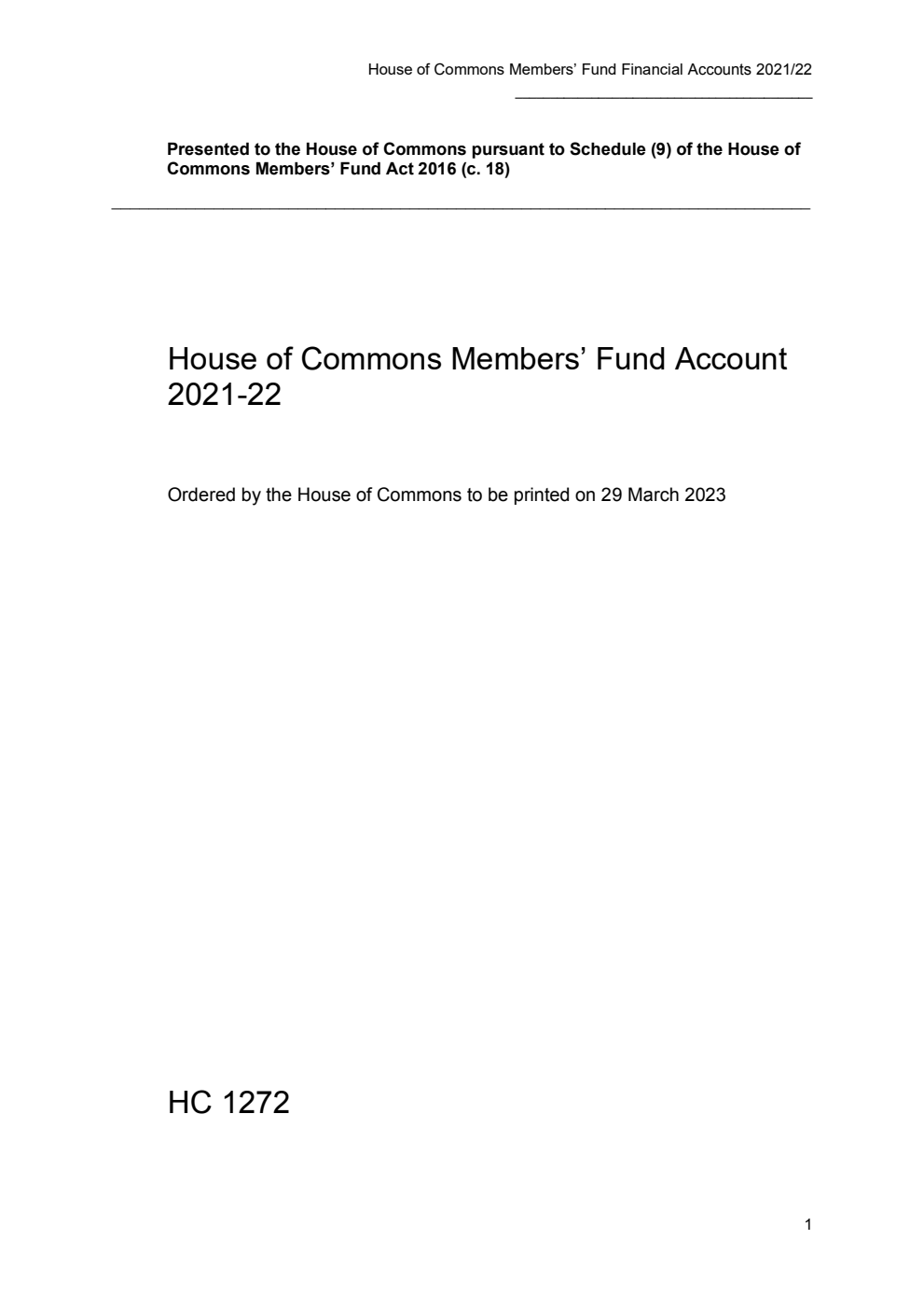House of Commons Members’ Fund Account 2021-22