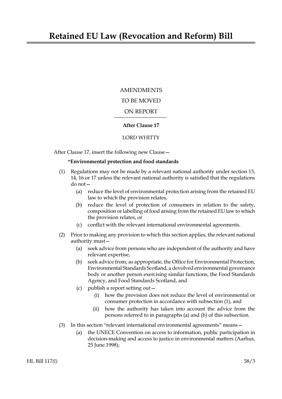 Retained EU Law (Revocation and Reform) Bill Amendments to be moved on Report