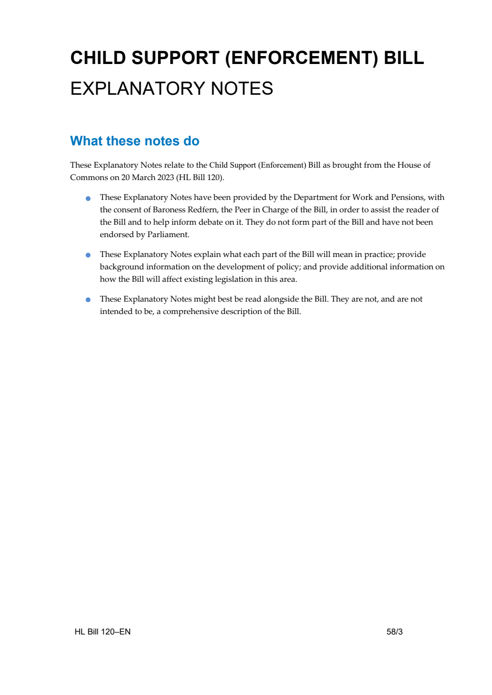 Child Support (Enforcement) Bill Explanatory Notes