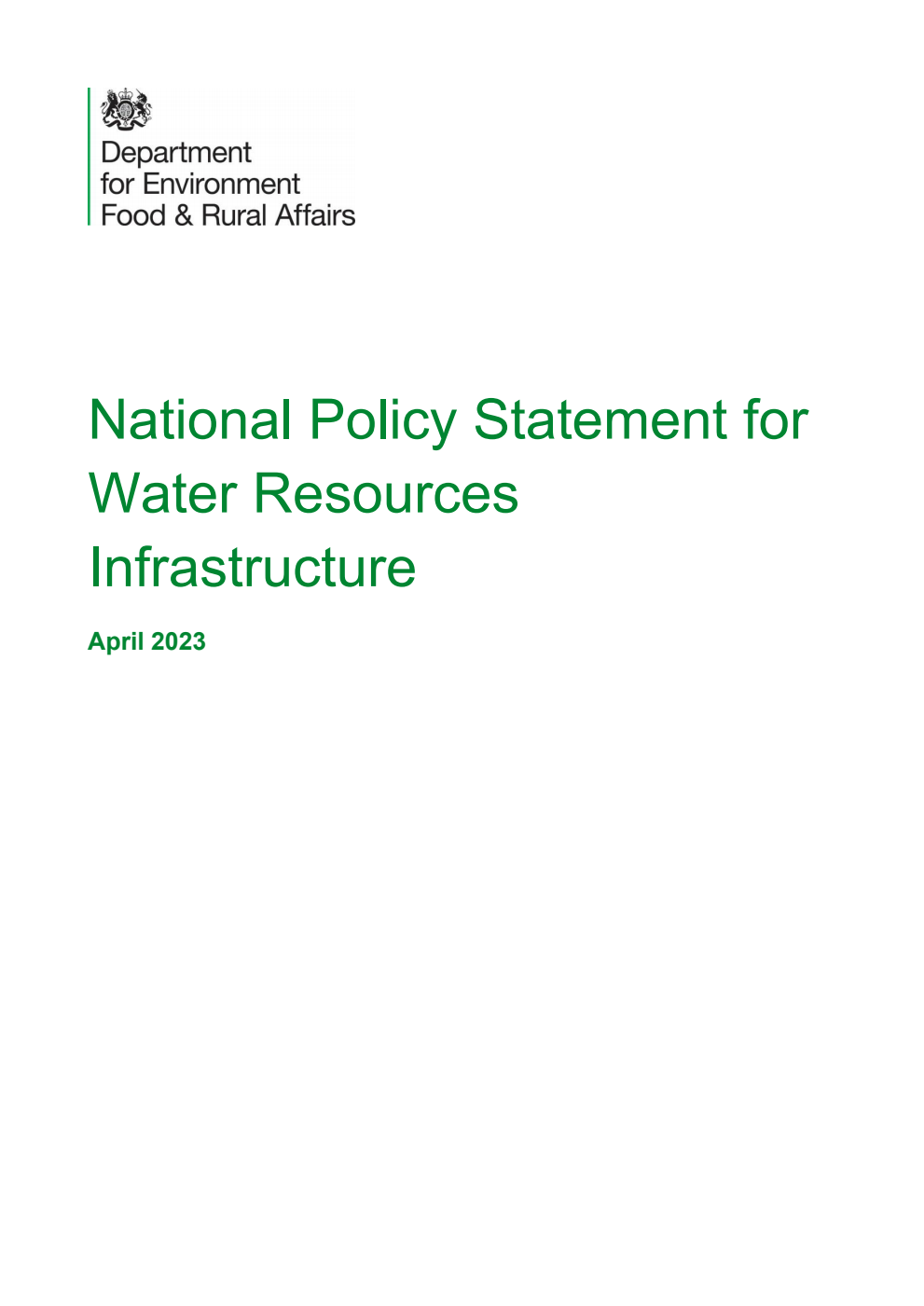 National Policy Statement for Water Resources Infrastructure. April 2023