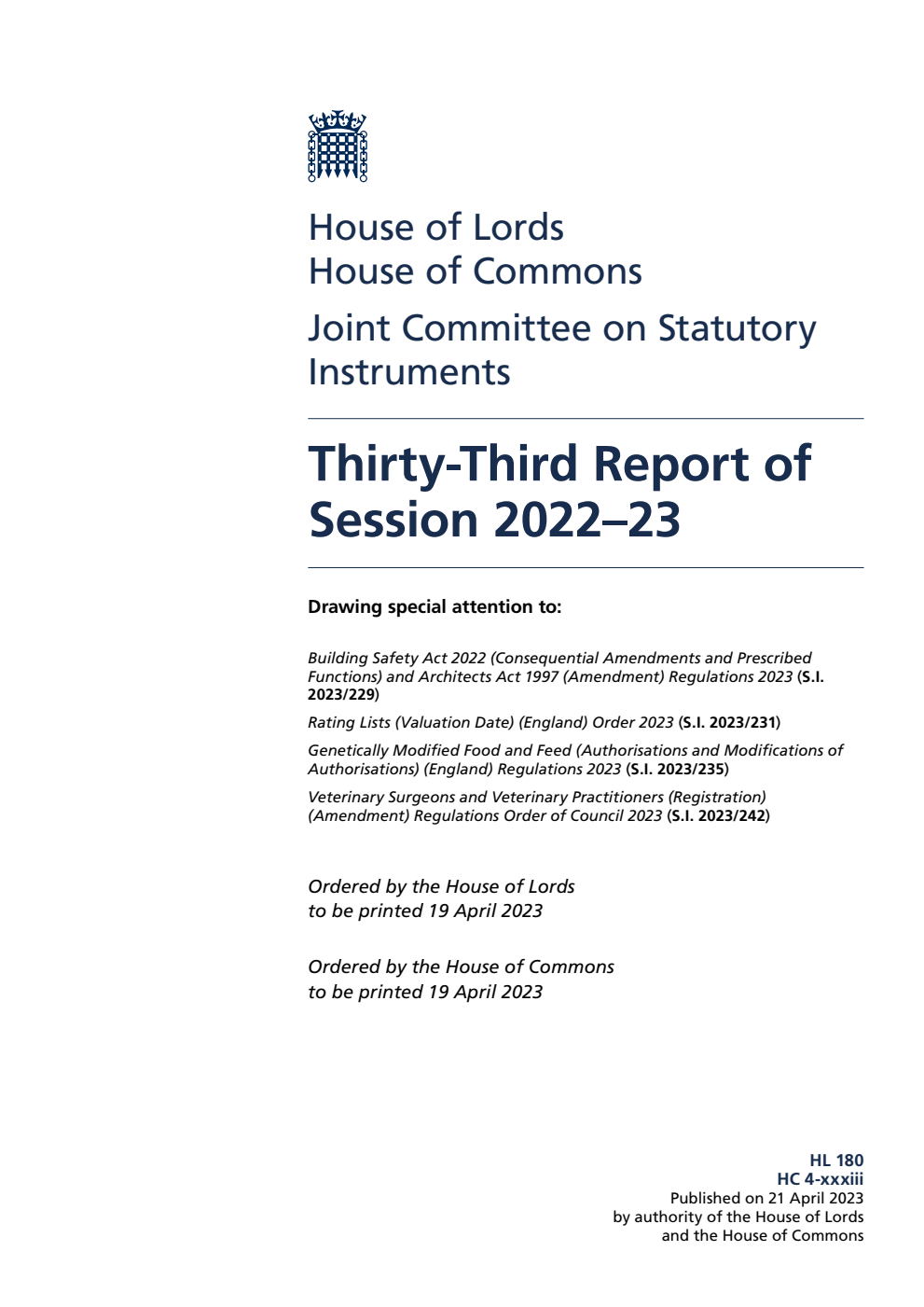 Joint Committee on Statutory Instruments 33rd Report of Session 2022-23