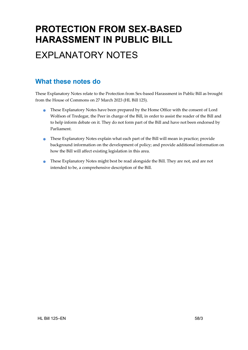 Protection from Sex-based Harassment in Public Bill Explanatory Notes