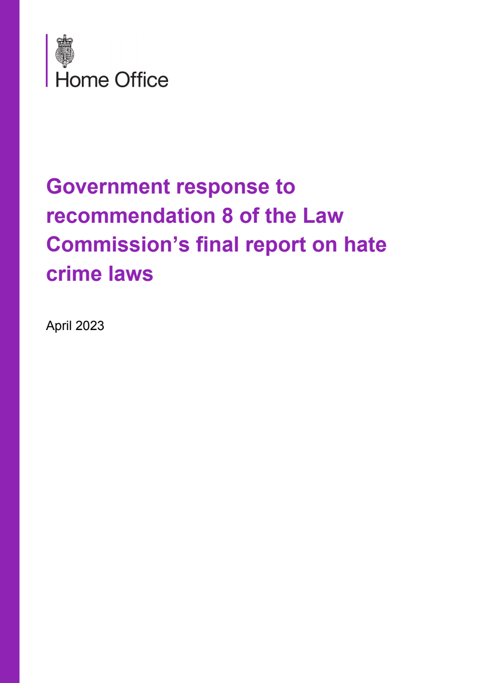 Government response to recommendation 8 of the Law Commission’s final report on hate crime laws