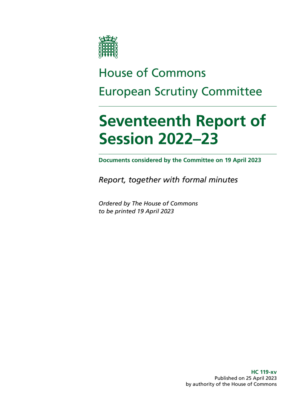 European Scrutiny Committee 17th Report of Session 2022-23