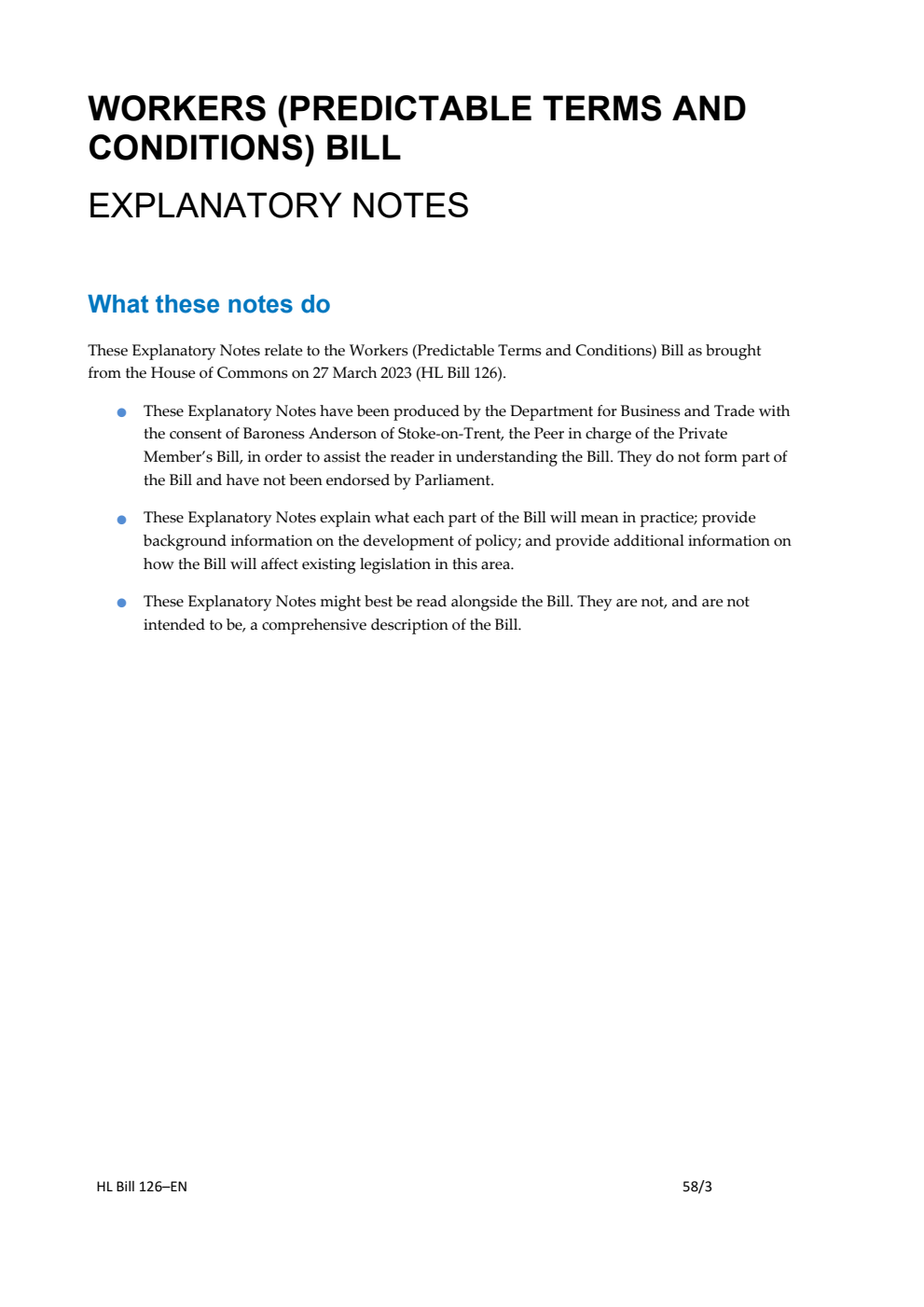 Workers (Predictable Terms and Conditions) Bill Explanatory Notes