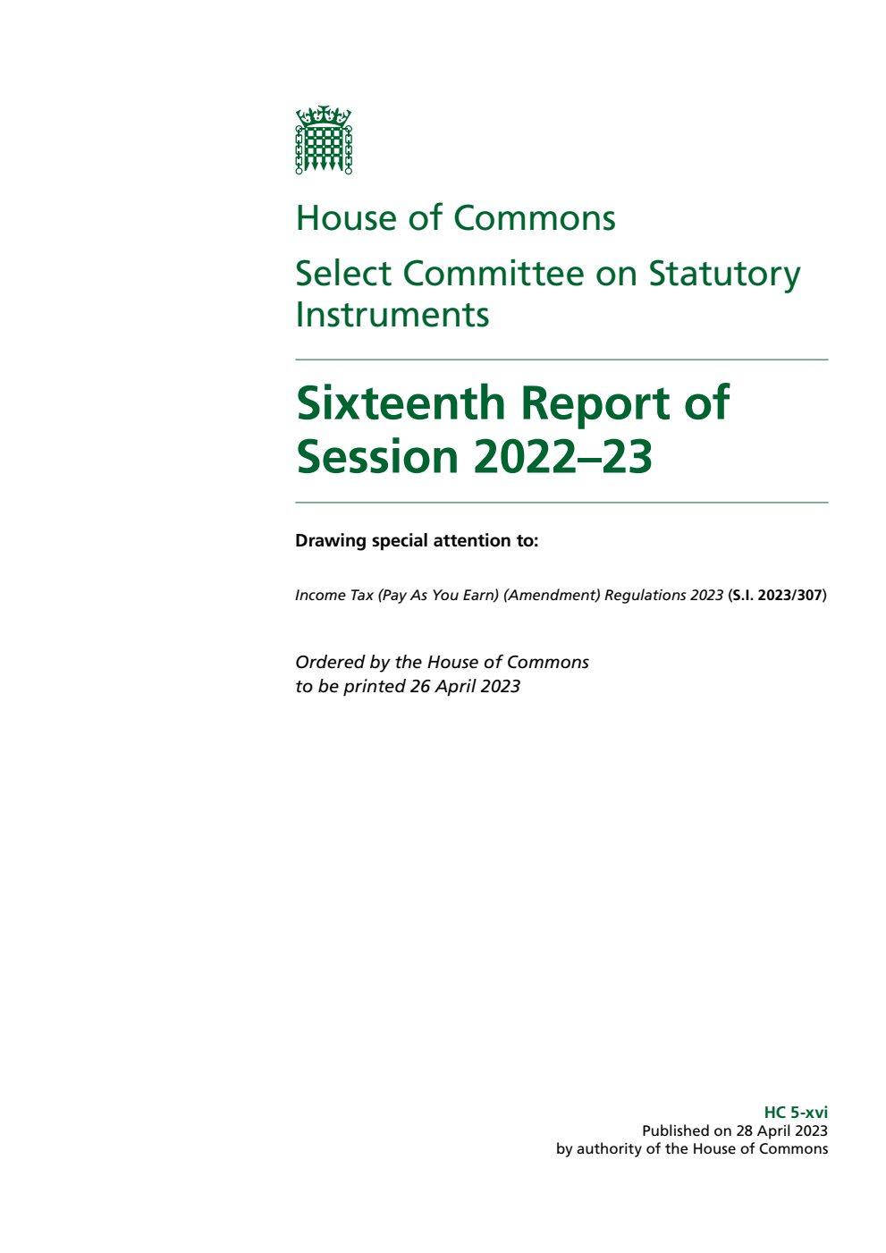 Statutory Instruments Committee 16th Report of Session 2022-23