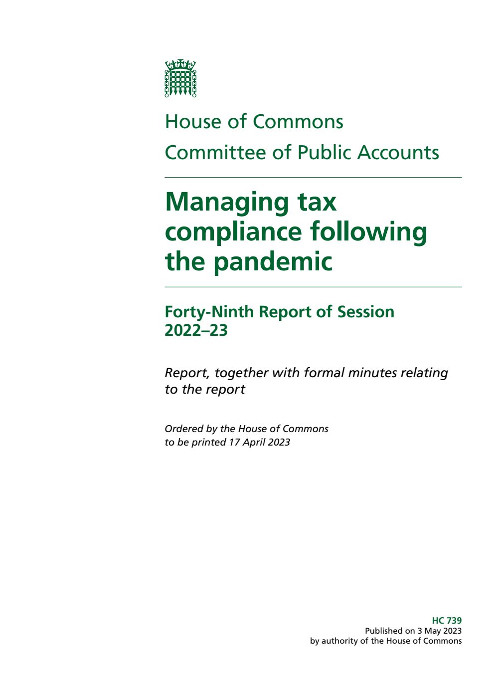 Public Accounts Committee 49th Report. Managing tax compliance following the pandemic Volume 1. Report