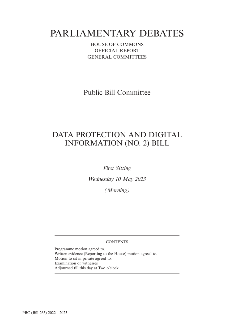 Data Protection and Digital Information (No. 2) Public Bill Committee 1st Sitting 10 May 2023 AM