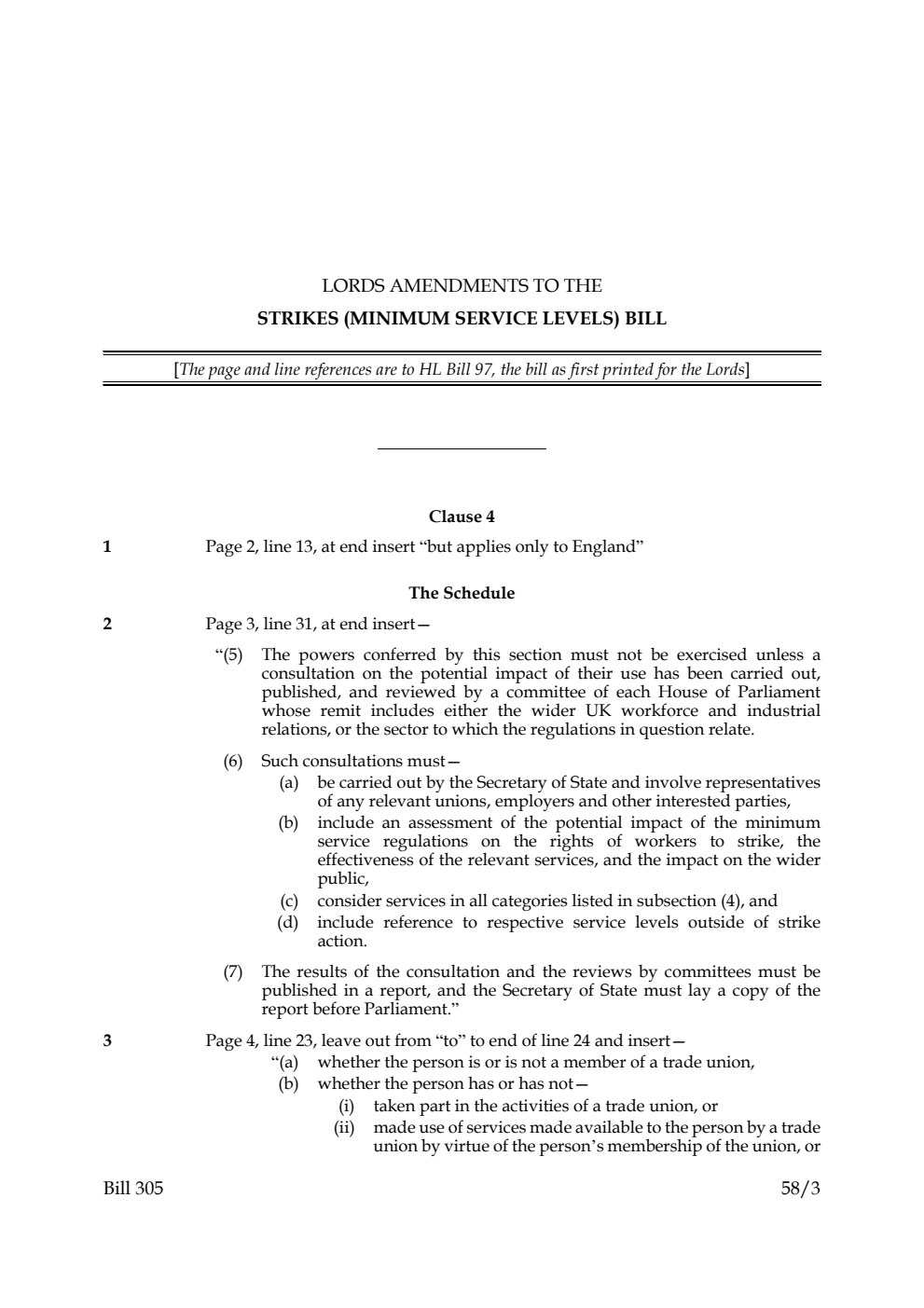 Lords Amendments to the Strikes (Minimum Service Levels) Bill