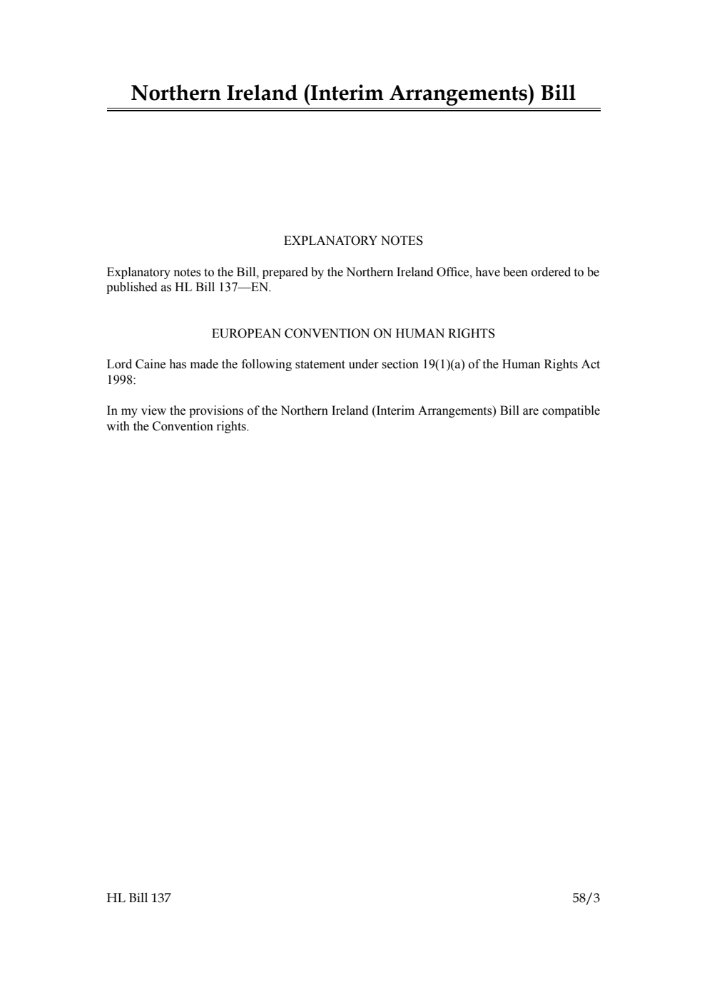 Northern Ireland (Interim Arrangements) Bill [as brought from the Commons]