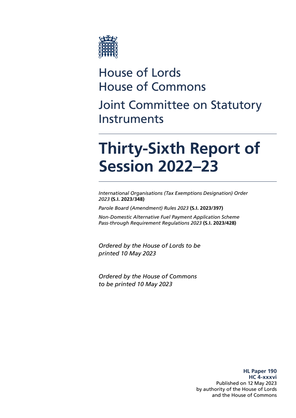 Joint Committee on Statutory Instruments 36th Report of Session 2022-23
