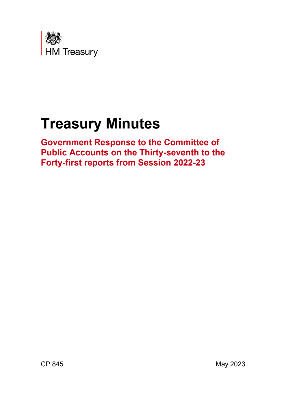 Treasury Minutes Government Response to the Committee of Public Accounts on the Thirty-seventh to the Forty-first reports from Session 2022-23