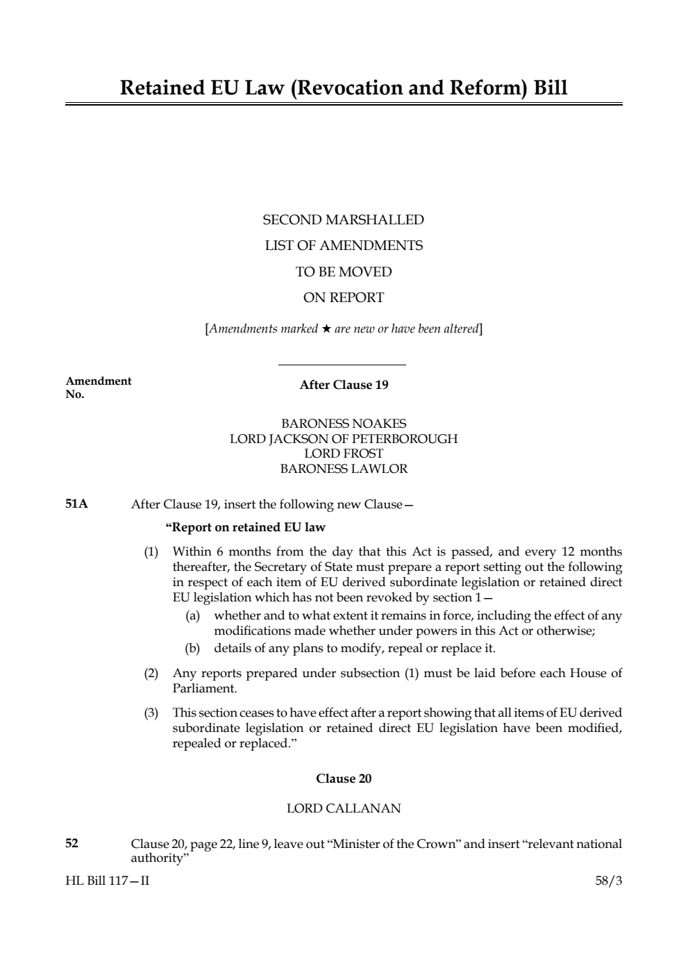 Retained EU Law (Revocation and Reform) Bill Second Marshalled List of Amendments to be moved on report