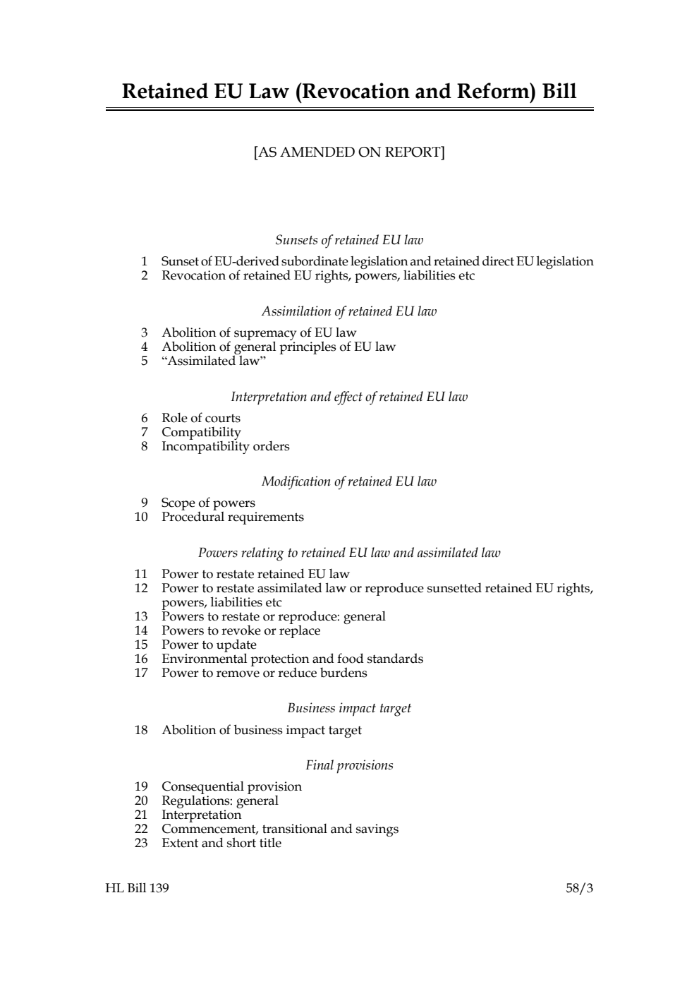 Retained EU Law (Revocation and Reform) Bill [as amended on Report]