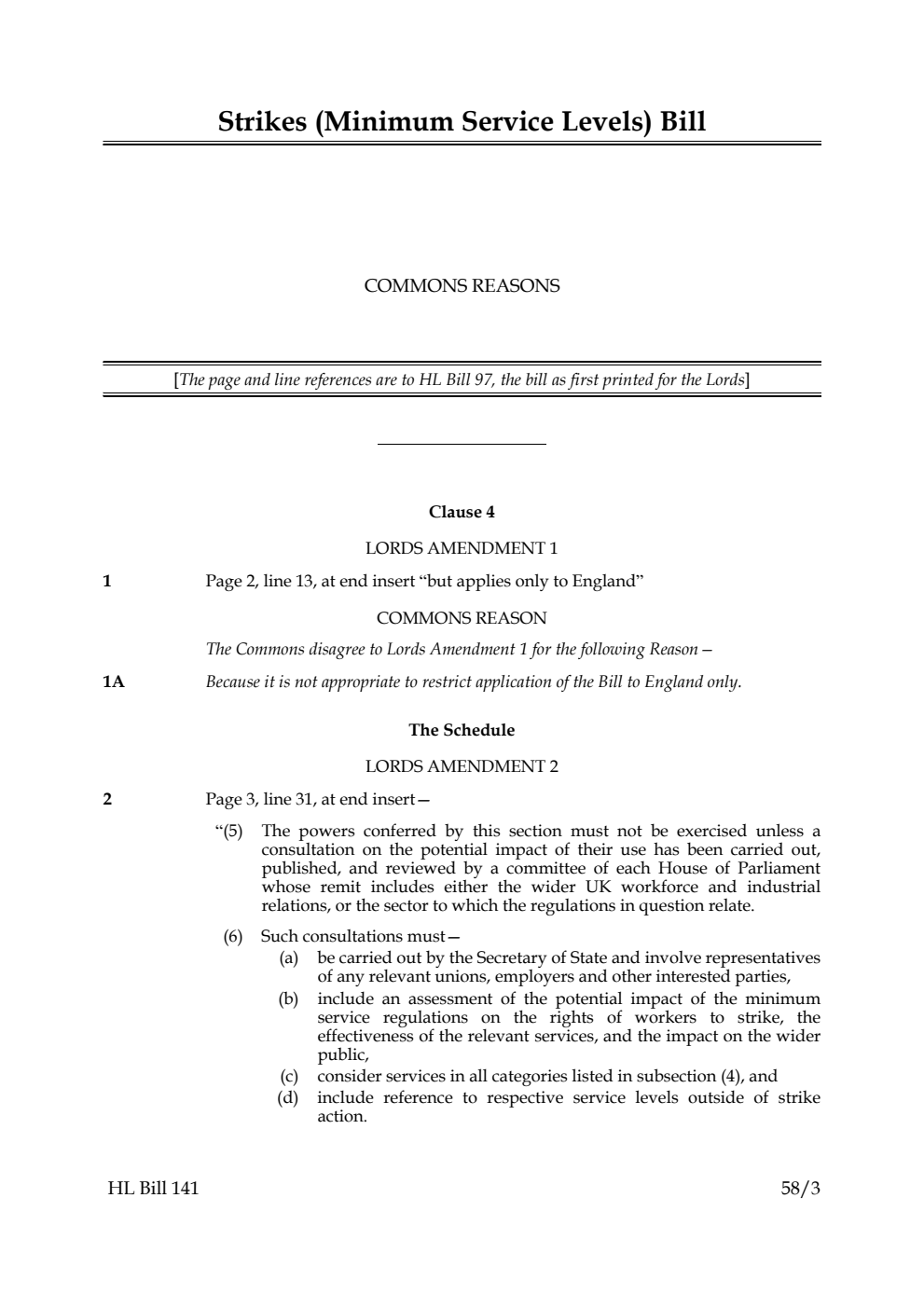 Strikes (Minimum Service Levels) Bill Commons reasons