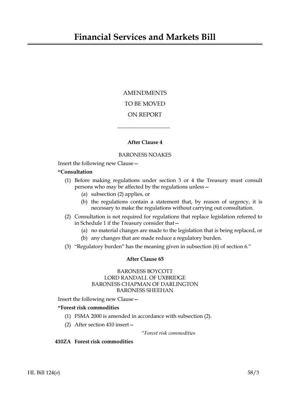 Financial Services and Markets Bill Amendments to be moved on Report