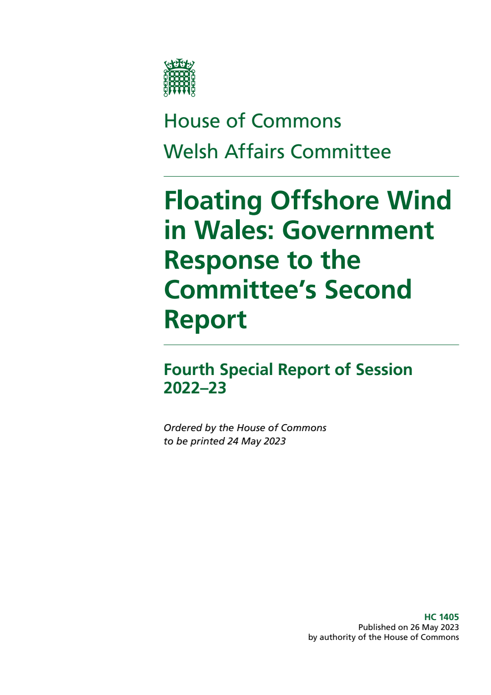Welsh Affairs Committee 4th Special Report. Floating Offshore Wind in Wales: Government Response to the Committee’s Second Report