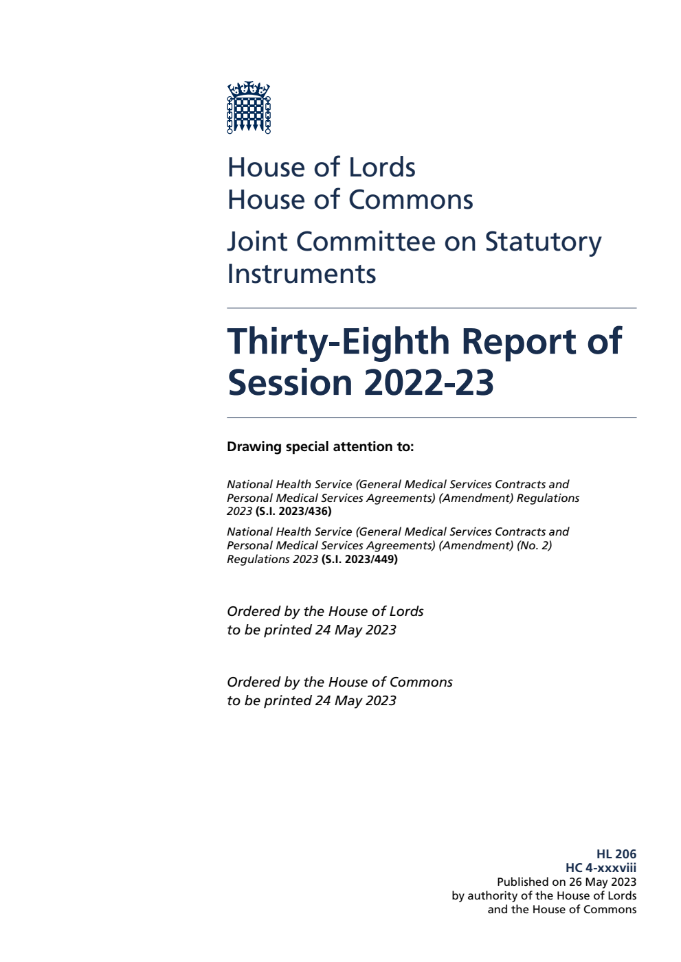 Joint Committee on Statutory Instruments 38th Report of Session 2022-23