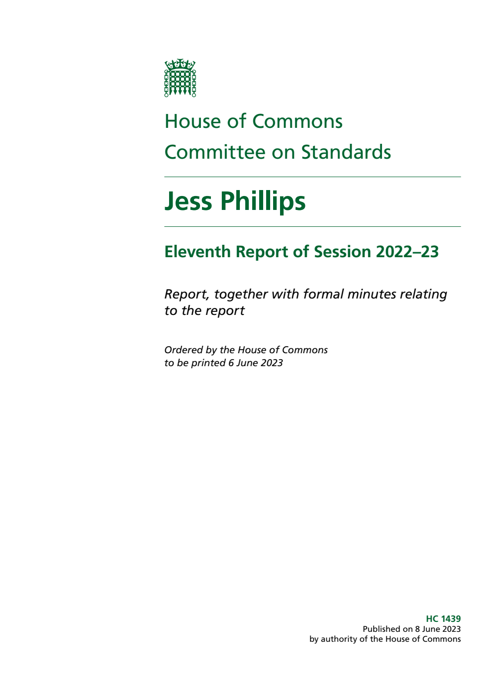 Standards Committee 11th Report. Jess Phillips Volume 1. Report
