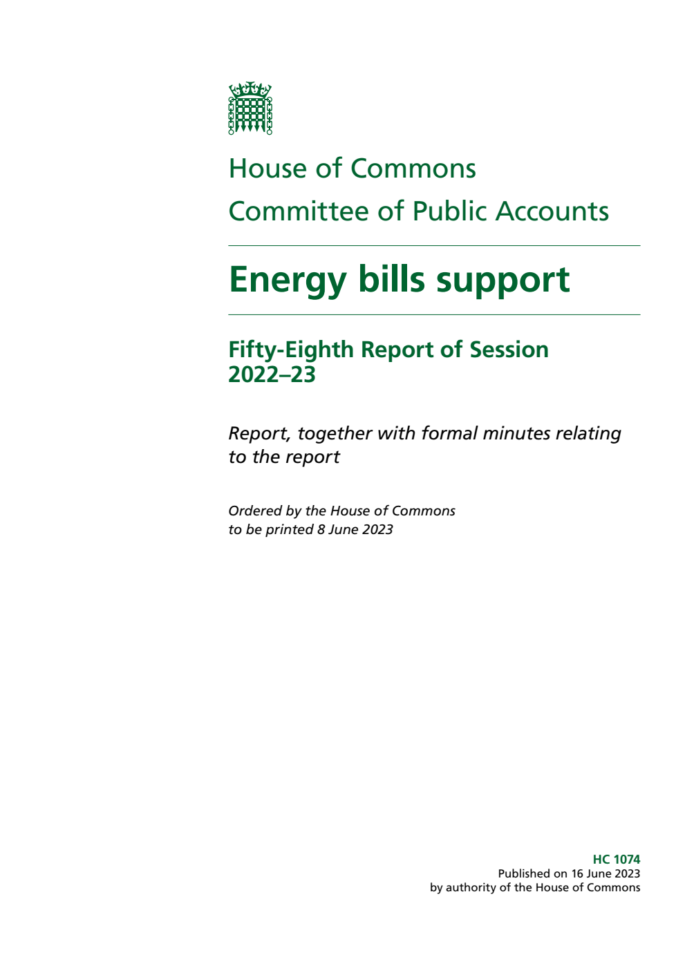Public Accounts Committee 58th Report. Energy bills support Volume 1. Report
