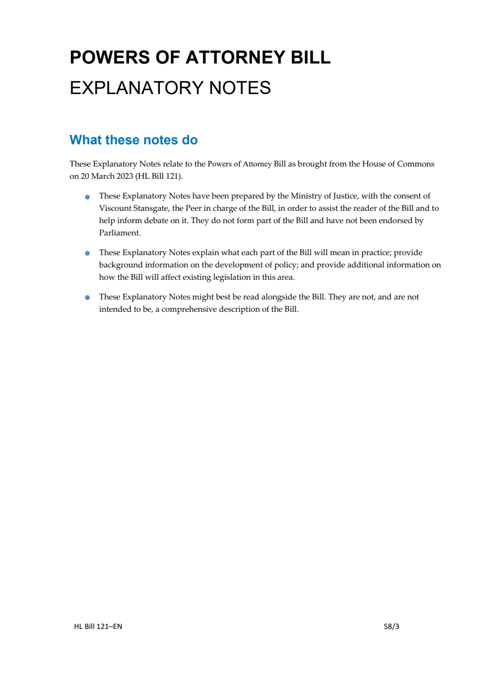 Powers of Attorney Bill Explanatory Notes
