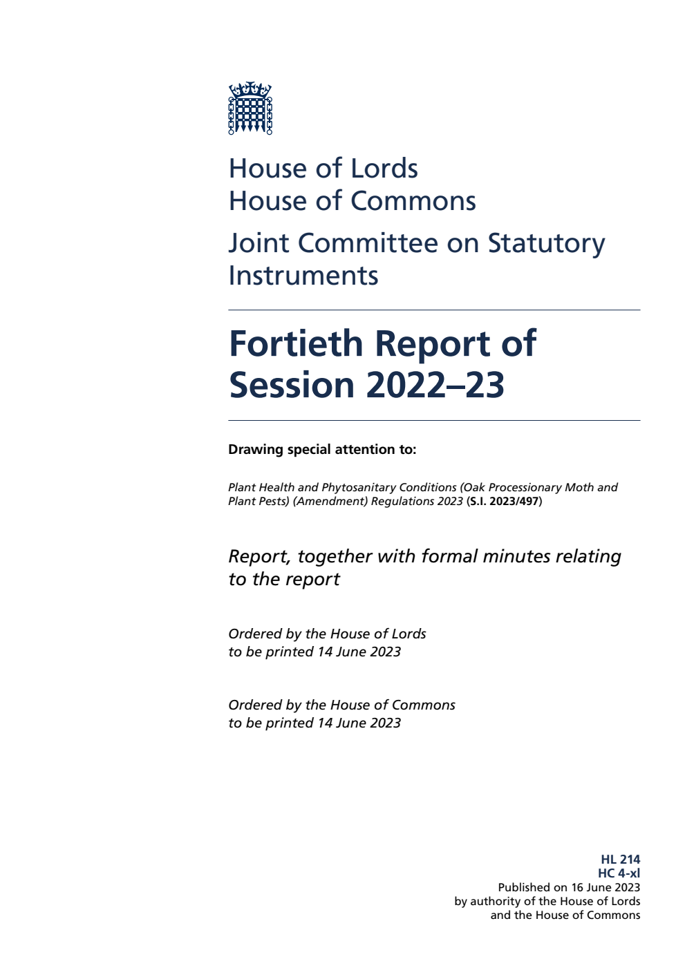 Joint Committee on Statutory Instruments 40th Report of Session 2022-23