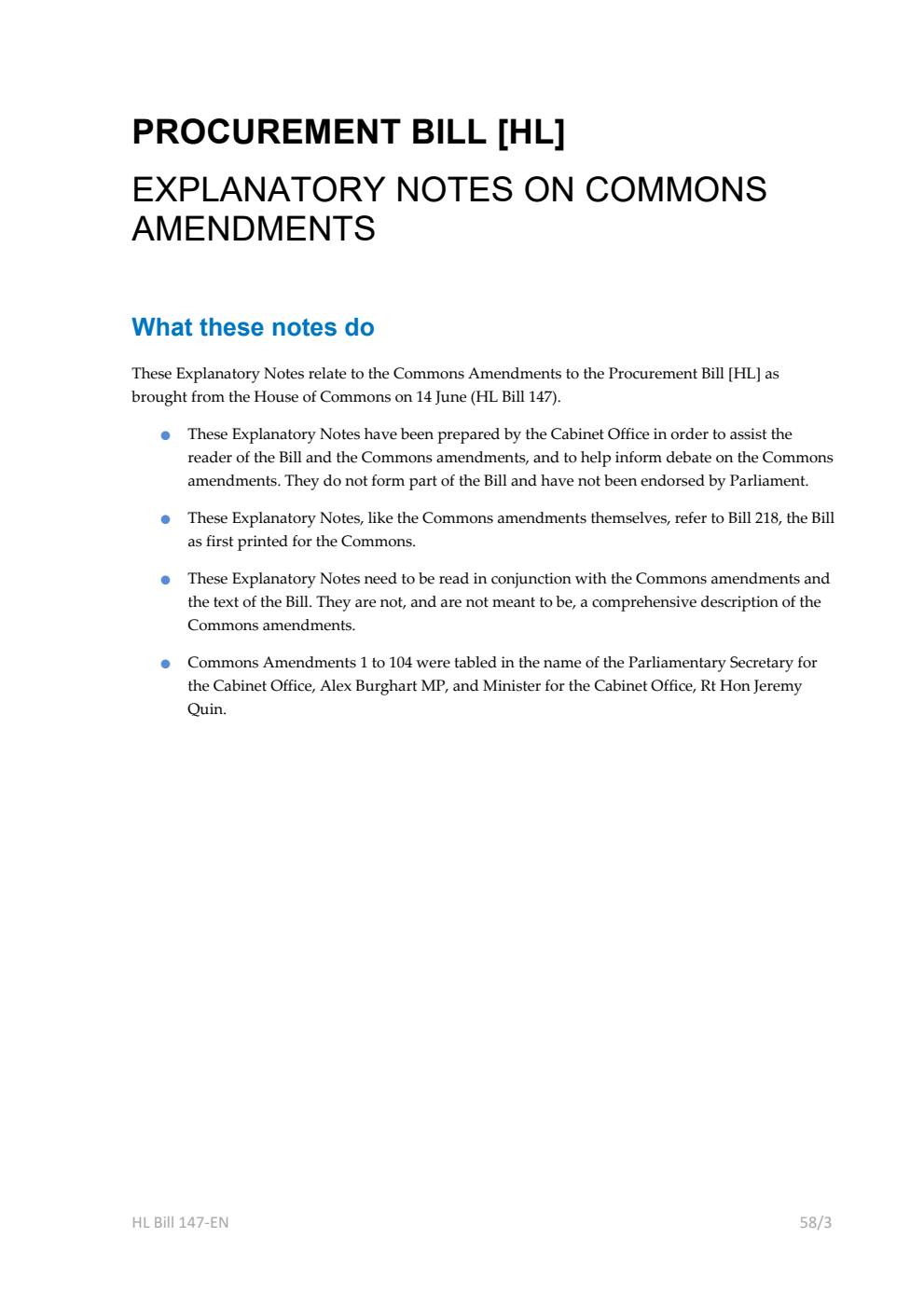 Procurement Bill Explanatory Notes on Commons Amendments