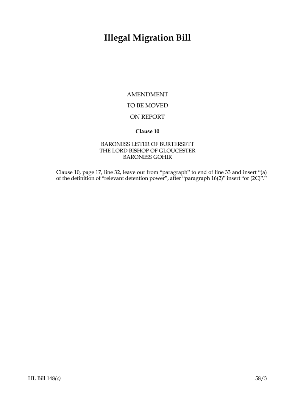 Illegal Migration Bill Amendment to be moved on Report