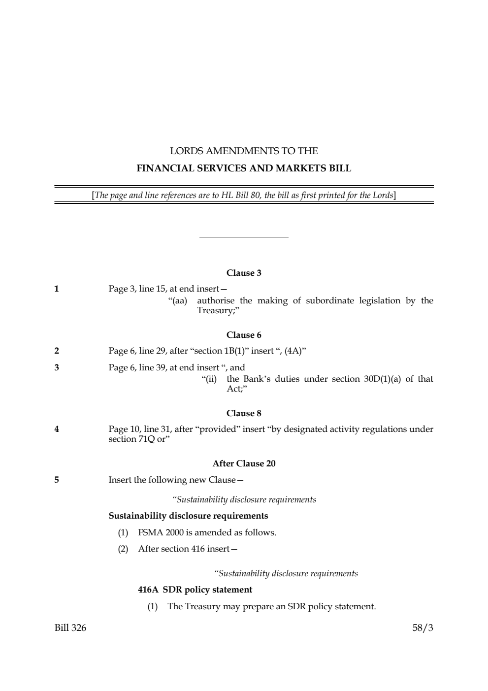Lords Amendments to the Financial Services and Markets Bill