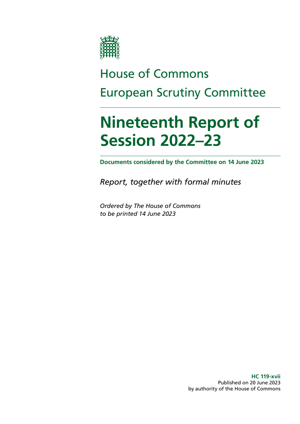 European Scrutiny Committee 19th Report of Session 2022-23