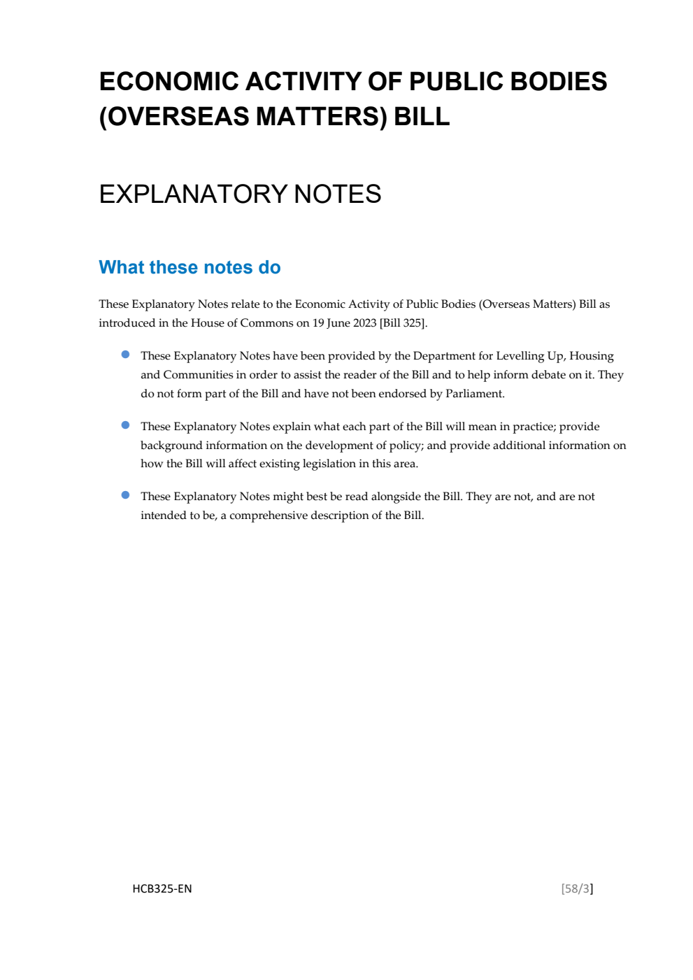 Economic Activity of Public Bodies (Overseas Matters) Bill Explanatory Notes