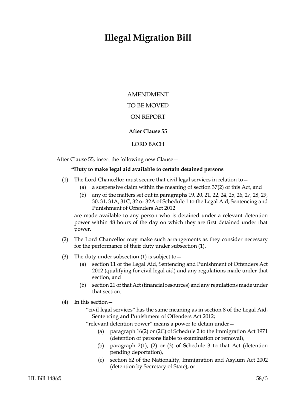 Illegal Migration Bill Amendment to be moved on Report