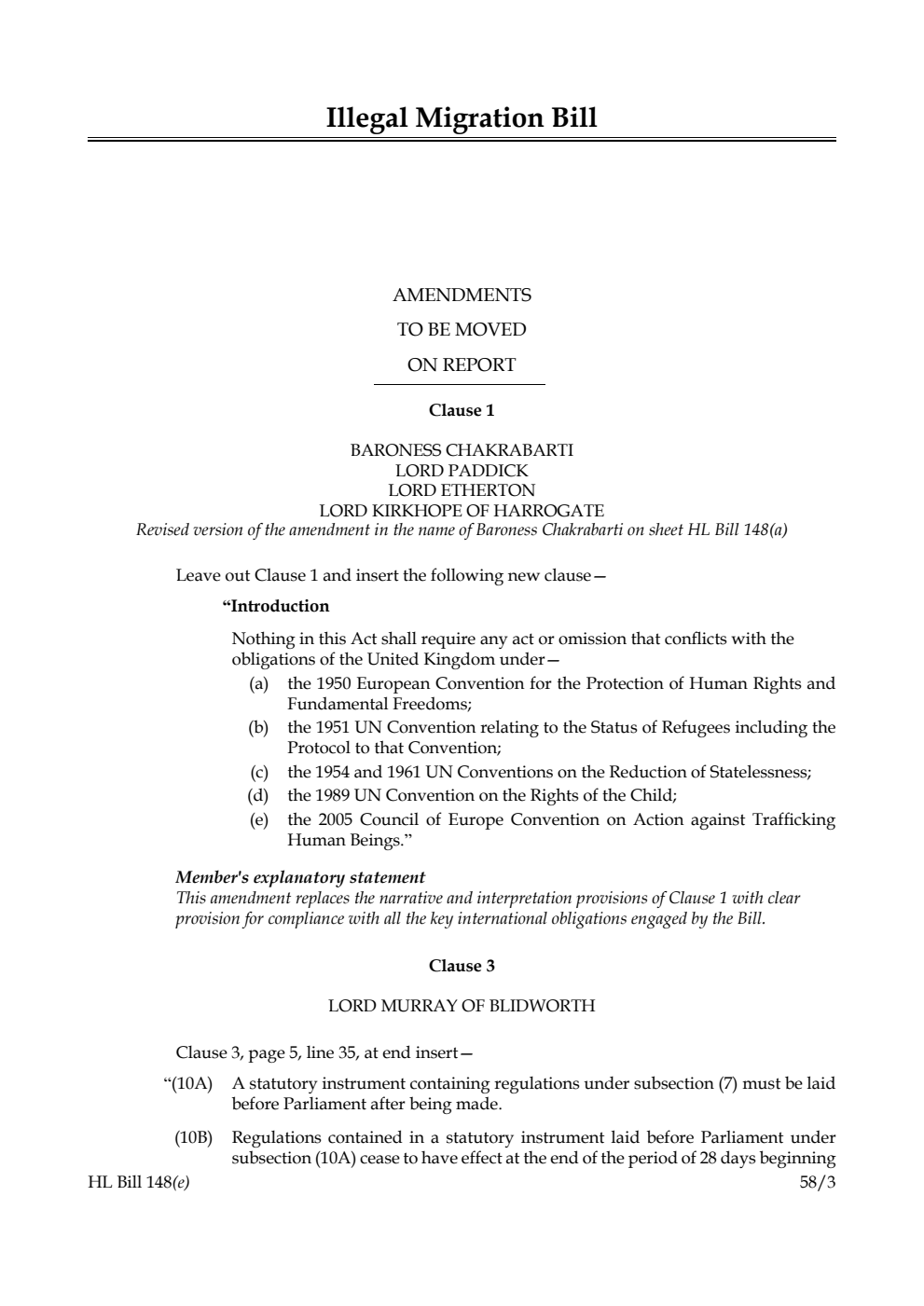 Illegal Migration Bill Amendments to be moved on Report