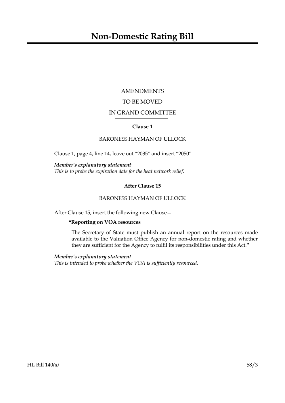 Non-Domestic Rating Bill Amendments to be moved in Grand Committee