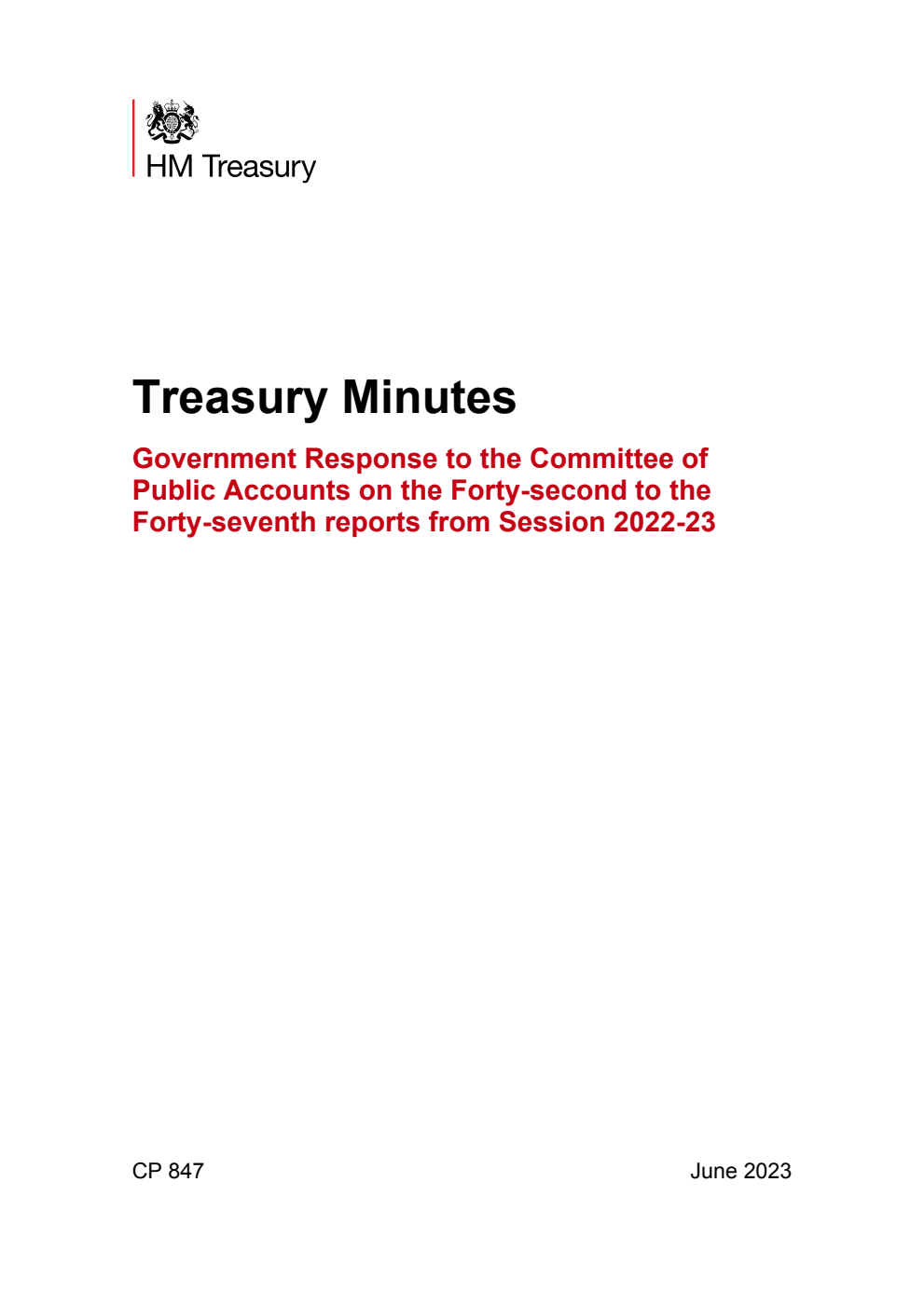 Treasury Minutes Government Response to the Committee of Public Accounts on the Forty-second to the Forty-seventh reports from Session 2022-23