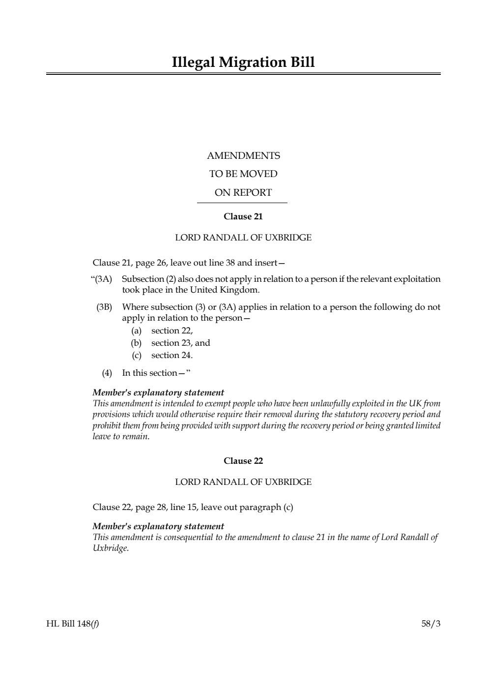 Illegal Migration Bill Amendments to be moved on Report