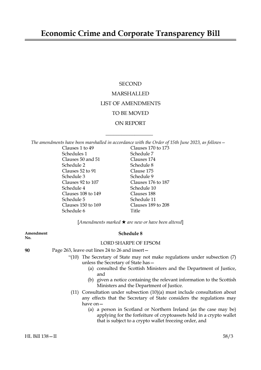 Economic Crime and Corporate Transparency Bill Second Marshalled List of Amendments to be moved on report