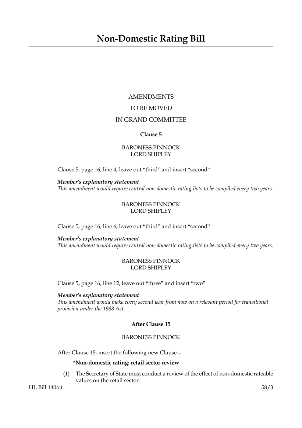 Non-Domestic Rating Bill Amendments to be moved in Grand Committee