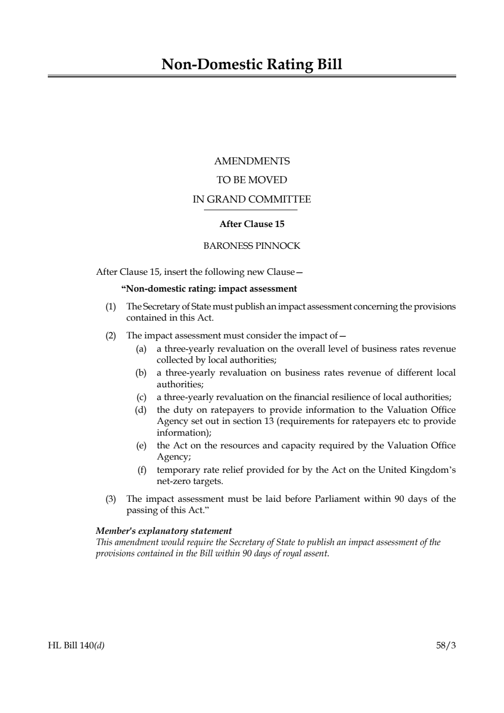 Non-Domestic Rating Bill Amendments to be moved in Grand Committee