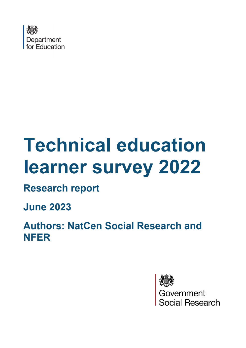 DFE-RR1351 Technical education learner survey 2022. Research report. June 2023