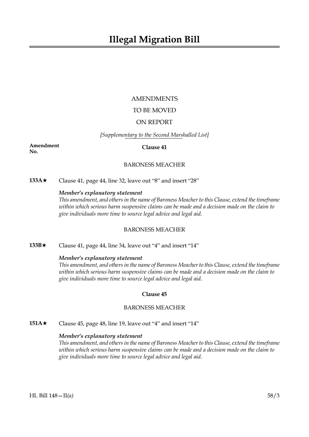 Illegal Migration Bill Amendments to be moved on Report [Supplementary to the Second Marshalled List]