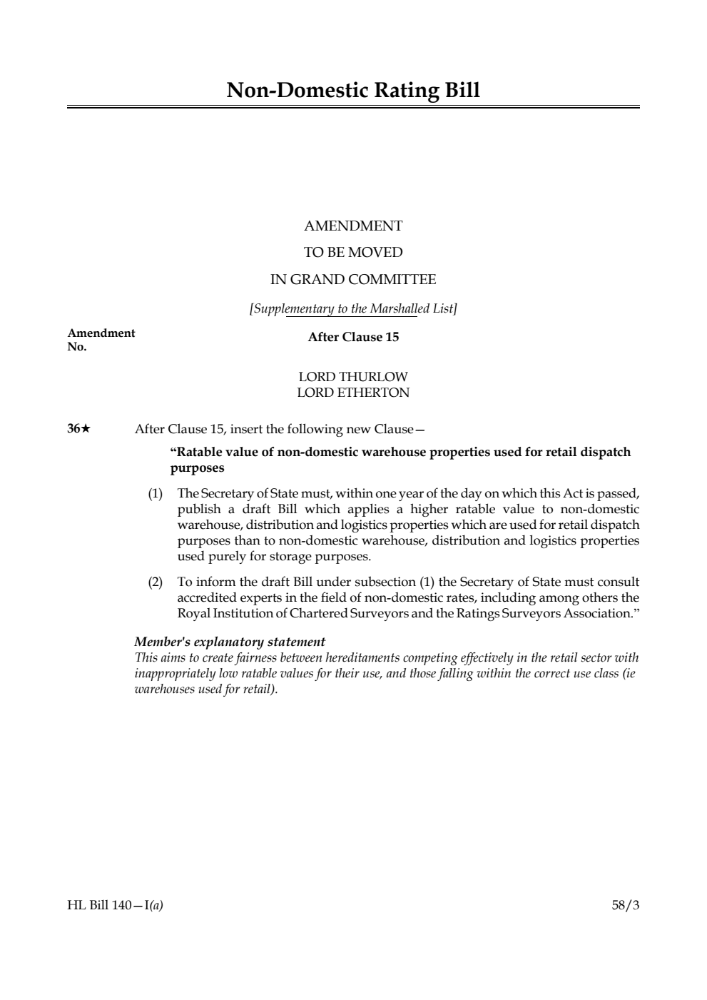 Non-Domestic Rating Bill Amendment to be moved in Grand Committee [Supplementary to the Marshalled List]