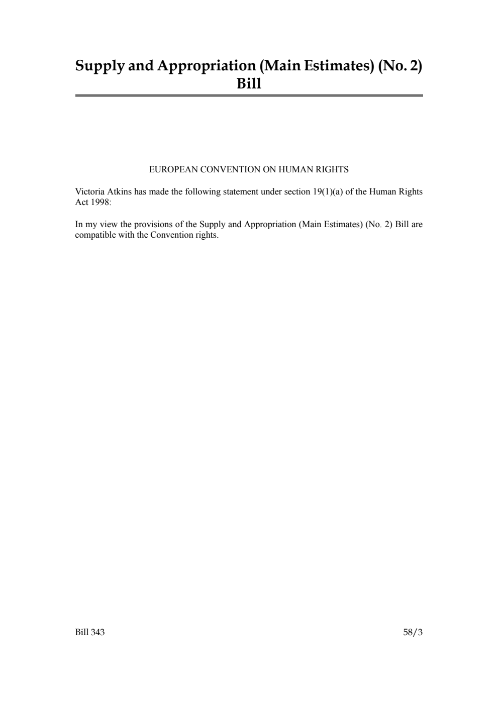 Supply and Appropriation (Main Estimates) (No.2) Bill