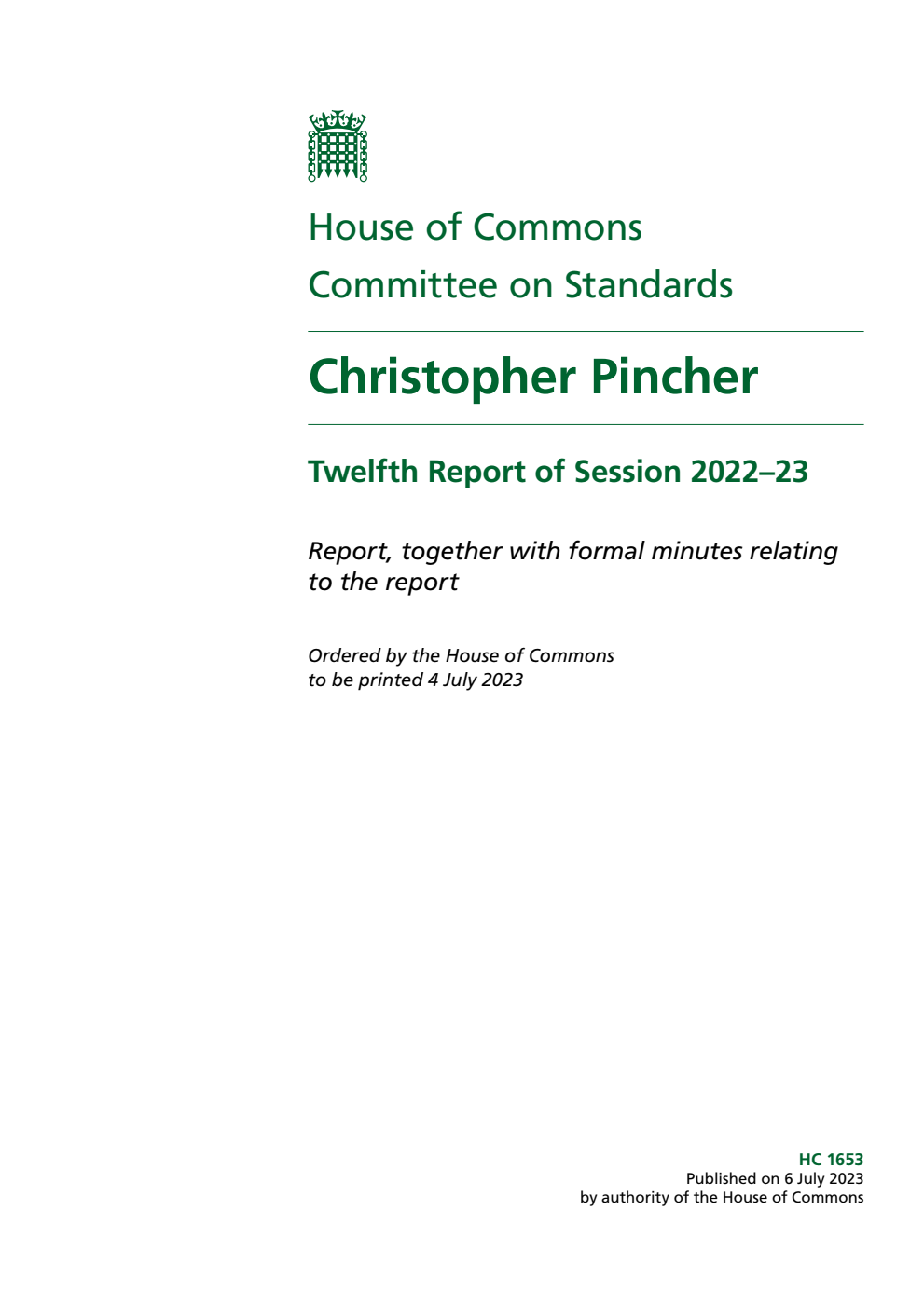 Standards Committee 12th Report. Christopher Pincher