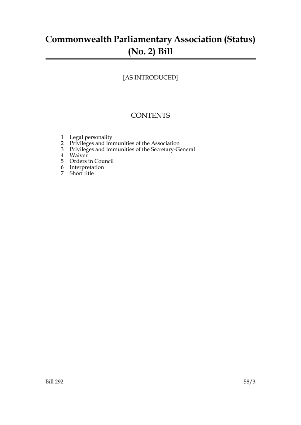 Commonwealth Parliamentary Association (Status) (No. 2) Bill