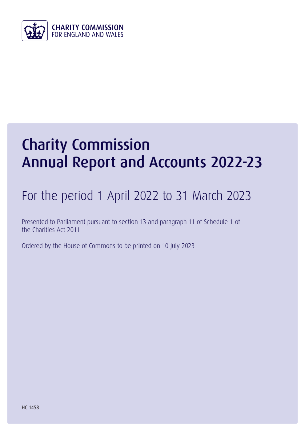 Charity Commission Annual Report and Accounts 2022-23 for the period 1 April 2022 to 31 March 2023