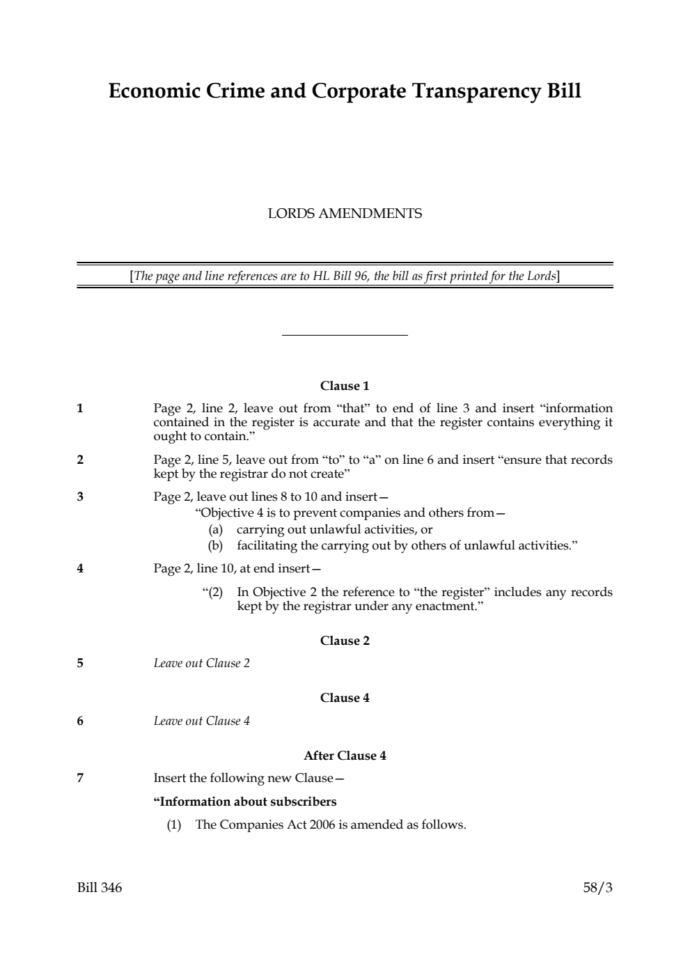 Economic Crime and Corporate Transparency Bill Lords Amendments