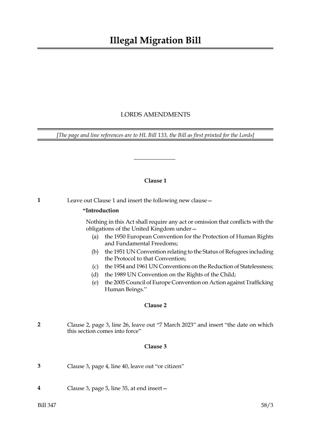 Illegal Migration Bill Lords Amendments
